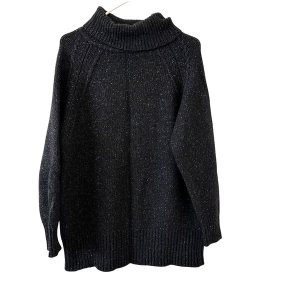GAP Vintage 90s Black Speckled Wool & Silk Turtleneck Tunic Sweater – Size L - Picture 1 of 7
